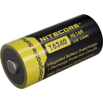 NiteCore 16340 / NL169 / RCR123A Li-Ion Akku 950 mAh 3,6V IC-Protected für Leuchten