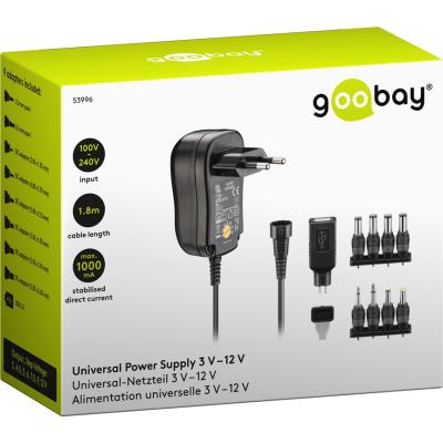 3-12 V Universal-Netzteil inkl. USB + 8 DC-Adaptern - max. 12W / 1A