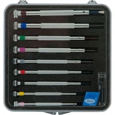 Etui mit 9 Schraubendrehern, 0,6 – 3,0 mm, inklusive Ersatzklingen