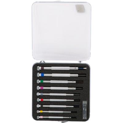 Etui mit 9 Schraubendrehern, 0,6 – 3,0 mm, inklusive Ersatzklingen