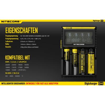 NiteCore Akkuladegerät Li-Ion Digicharger D4EU