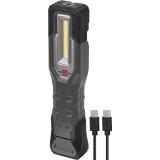 Brennenstuhl LED Akku Handleuchte HL 1000 A IP54 / Dimmbare Werkstattlampe mit Akku und Magneten (1000+200lm, mit heller COB-LED, robuste Arbeitsleuchte für außen mit knickbarem Haltefuß und USB C Ladeschnittstelle)
